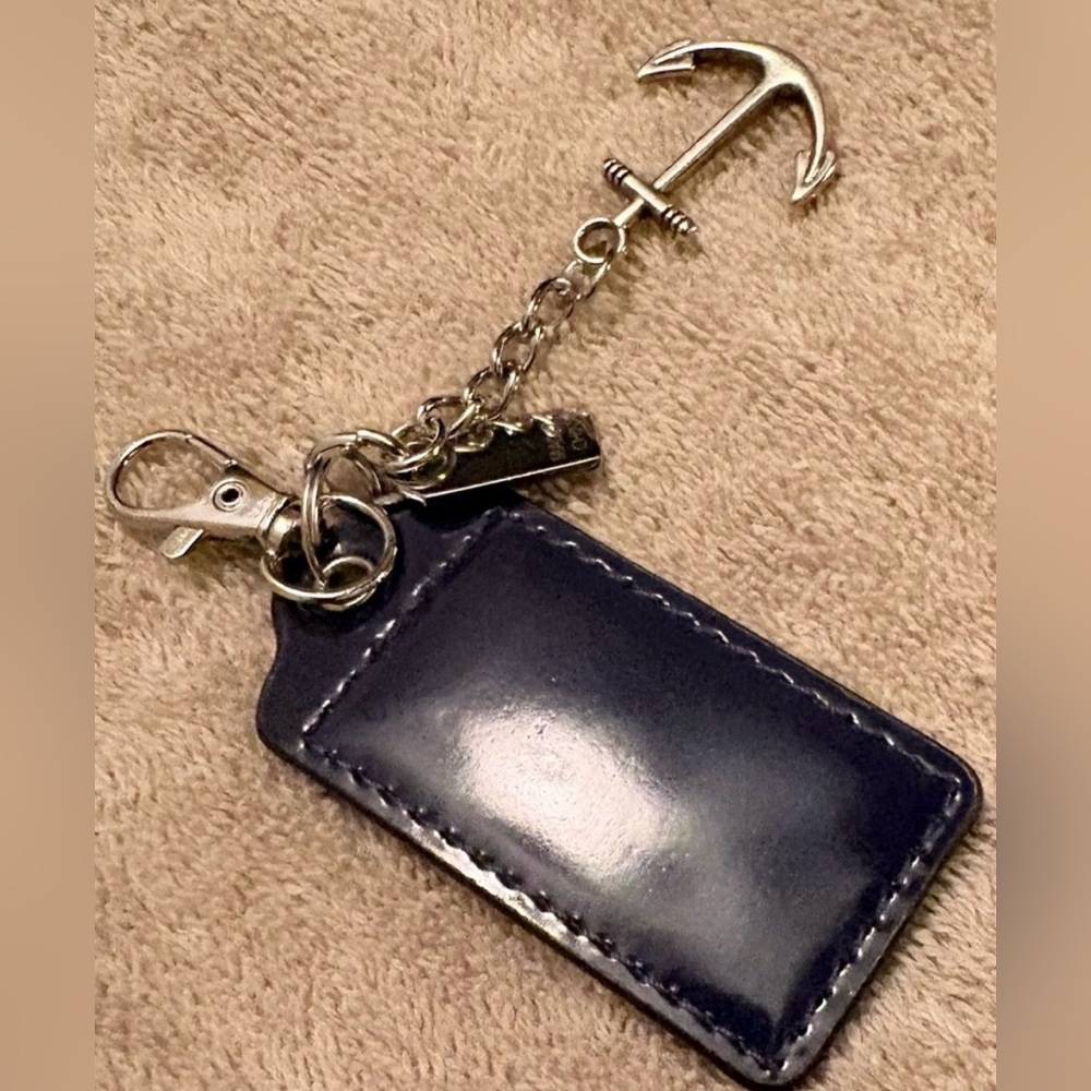 NOT FOR SALE Coach Navy/Metal bag tag with added fashion Anchor Charm and clasp - Picture 3 of 4